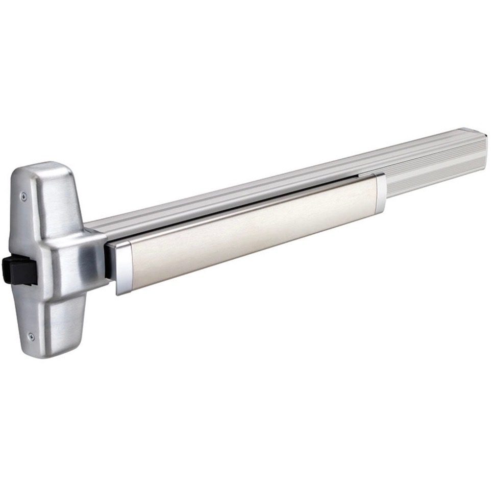 silver panic bar exit door hardware